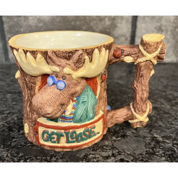 (3) Enesco Moose Creek Crossing 3D Mugs 1995 Go Fishin’, Get Loose, Go Wild - Picture 7 of 14
